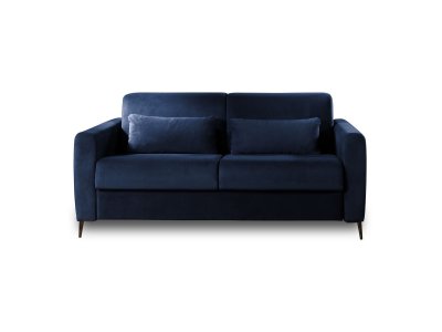 LISA DESIGN Canap&eacute; droit convertible 3 places Velours Bleu nuit