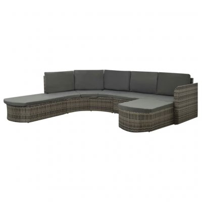  Canap&eacute; en r&eacute;sine tress&eacute;e avec coussins - Gris - 266 x 230 x 69 cm