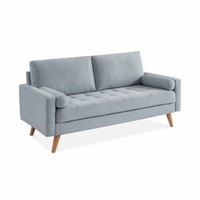 SWEEEK Canap&eacute; en tissu gris clair 3 places scandinave fixe droit pieds bois