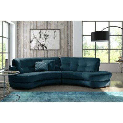VENESETTI Canap&eacute; en tissu luxe 5/6 places BRENNER bleu fonc&eacute;, c&ocirc;t&eacute; accoudoir gauche