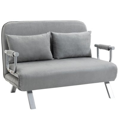 HOMCOM Canap&eacute;-lit convertible 2 places d&eacute;houssable m&eacute;tal su&egrave;de gris clair