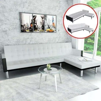 VIDAXL Canap&eacute;-lit d'Angle Cuir Synth&eacute;tique Blanc  Blanc