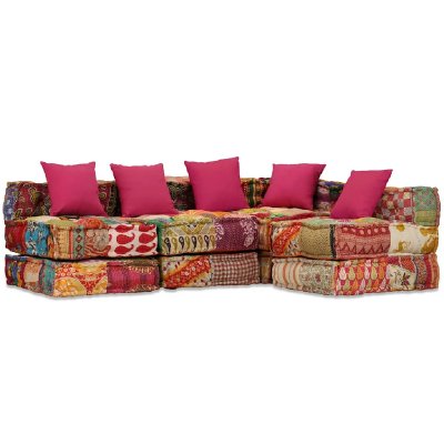 VIDAXL Canap&eacute; lit modulable tissu patchwork 5 places cassia 244981