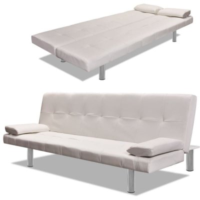 VIDAXL Canap&eacute;-lit r&eacute;glable avec 2 oreillers cuir synth&eacute;tique blanc cr&egrave;me