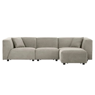 CONCEPT USINE Canap&eacute; modulable 3 places + 1 pouf MONROE en velours c&ocirc;tel&eacute; gris clair