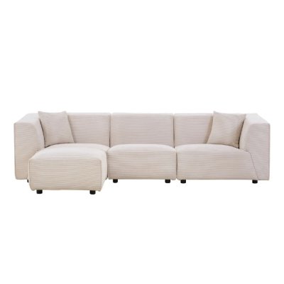 CONCEPT USINE Canap&eacute; modulable 3 places + 1 pouf velours c&ocirc;tel&eacute; beige monroe - Beige
