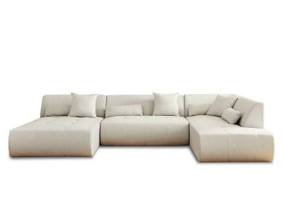 LISA DESIGN Canap&eacute; modulable 7 places angle droit en tissu beige