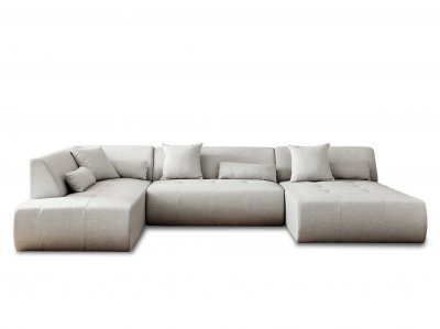 LISA DESIGN Canap&eacute; modulable 7 places angle gauche en tissu gris clair