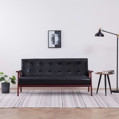 VIDAXL Canap&eacute; Noir Similicuir 3 Places  - Black