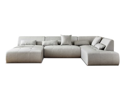 LISA DESIGN Canap&eacute; panoramique 7 places angle droit en tissu gris clair