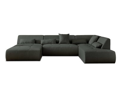 LISA DESIGN Canap&eacute; panoramique 7 places angle droit en tissu gris fonc&eacute;