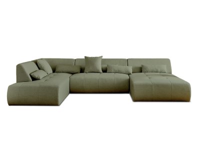LISA DESIGN Canap&eacute; panoramique 7 places angle gauche en tissu vert sauge