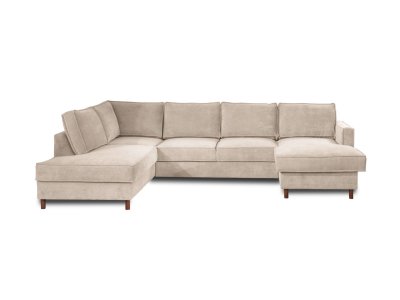 LISA DESIGN Canap&eacute; panoramique 7 places JAKE - Angle gauche - Velours c&ocirc;tel&eacute; Beige