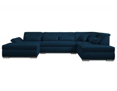 LISA DESIGN Canap&eacute; panoramique Angle droit 7 places Simili/Tissu Bleu p&eacute;trole