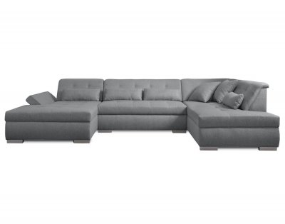 LISA DESIGN Canap&eacute; panoramique Angle droit 7 places Simili/Tissu Gris clair