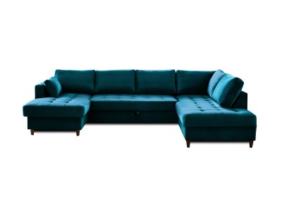 LISA DESIGN Canap&eacute; panoramique Angle droit 7 places Velours Bleu canard