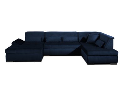 LISA DESIGN Canap&eacute; panoramique Angle droit 7 places Velours Bleu nuit