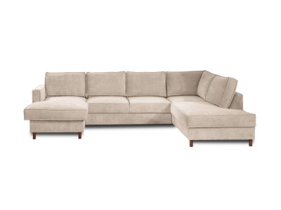 LISA DESIGN Canap&eacute; panoramique Angle droit 7 places Velours c&ocirc;tel&eacute; Beige