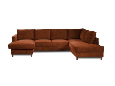 LISA DESIGN Canap&eacute; panoramique Angle droit 7 places Velours c&ocirc;tel&eacute; Rouille