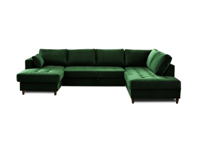 LISA DESIGN Canap&eacute; panoramique Angle droit 7 places Velours Vert