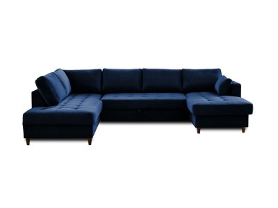 BEST MOBILIER Canap&eacute; panoramique Angle gauche 7 places Velours Bleu nuit