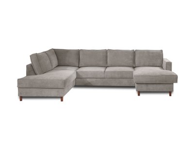LISA DESIGN Canap&eacute; panoramique Angle gauche 7 places Velours c&ocirc;tel&eacute; Gris clair