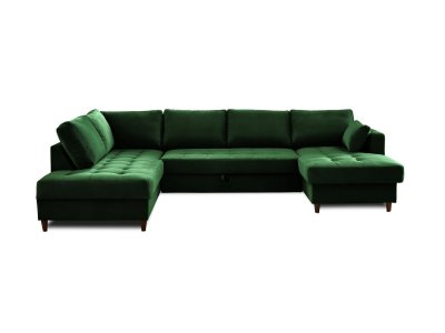 BEST MOBILIER Canap&eacute; panoramique Angle gauche 7 places Velours Vert
