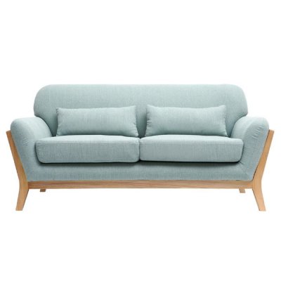 MILIBOO Canap&eacute; scandinave 2 places en tissu vert lagon et bois clair YOKO