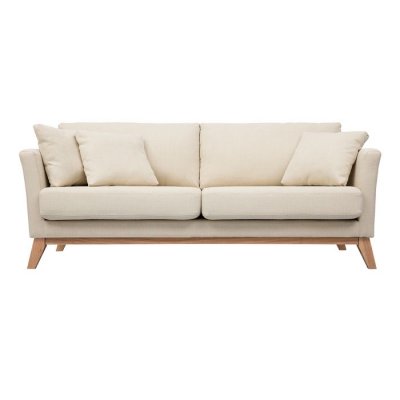 MILIBOO Canap&eacute; scandinave 3 places d&eacute;houssable beige et pieds bois OSLO