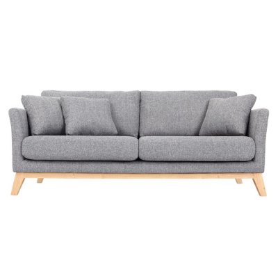 MILIBOO Canap&eacute; scandinave 3 places gris clair d&eacute;houssable pieds bois OSLO