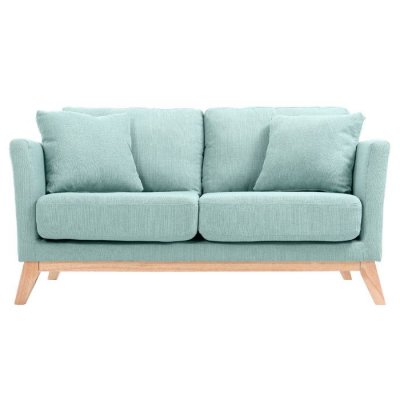 MILIBOO Canap&eacute; scandinave d&eacute;houssable 2 places en tissu vert lagon et bois clair OSLO
