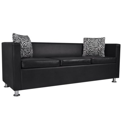 VIDAXL Canap&eacute; Similicuir Noir 3 Places  - Black