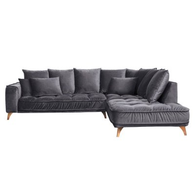 Canap&eacute; Velours Angle Droit Gris Fonc&eacute; Altamo - 4 Places - Gris fonc&eacute;