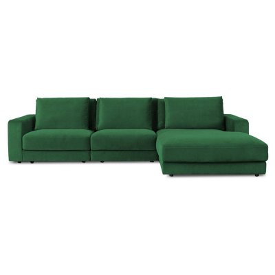  Canap&eacute; Velours Angle Droit Vert Venezia - 5 Places