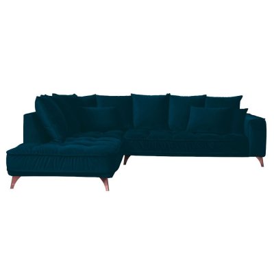  Canap&eacute; Velours Angle Gauche Bleu Altamo - 4 Places - Bleu