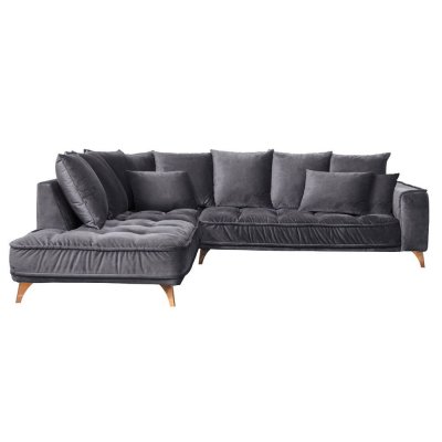  Canap&eacute; Velours Angle Gauche Gris Fonc&eacute; Altamo - 4 Places - Gris fonc&eacute;