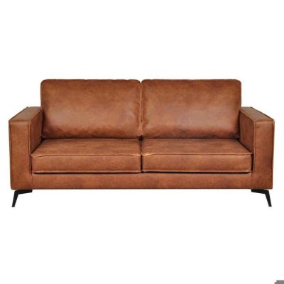 MILIBOO Canap&eacute; vintage 3 places cuir marron cognac aspect vieilli et m&eacute;tal noir SONNY