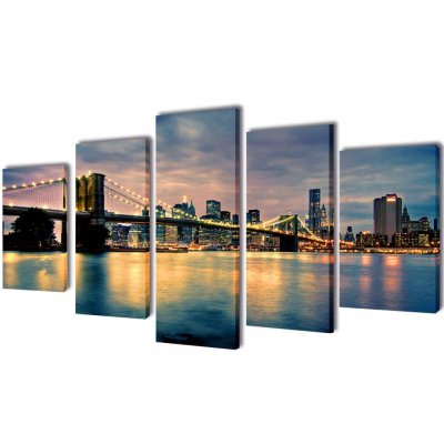 VIDAXL Canvas muurdruk set Brooklyn Bridge rivier uitzicht 200 x 100 cm241555 