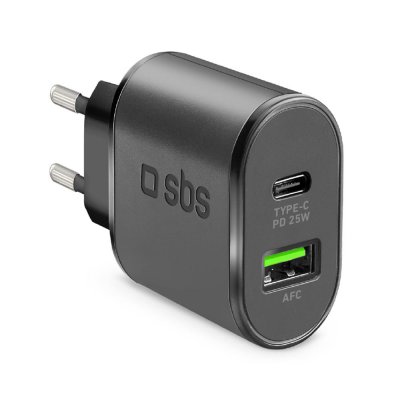 SBS Cargador viaje  1x usb type c pd 25 w + 1x usb afc TETRPD25W