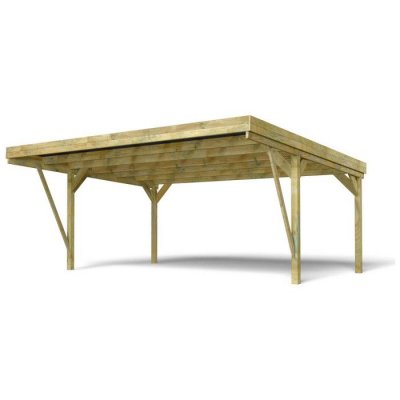 CERLAND Carport bois trait&eacute; DOUBLE VICTOR DESIGN 2 voitures 6,04x5,12x2,74m