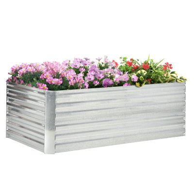 OUTSUNNY Carr&eacute; potager de jardin renforc&eacute; - dim. 180l x 90l x 59h cm - t&ocirc;le d'acier ondul&eacute;e galvanis&eacute;e