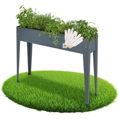 TECTAKE Carr&eacute; Potager sur pied CALENDULA avec trou de drainage 98,5x26x82,5cm - gris anthracite