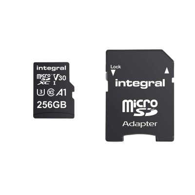 INTEGRAL Carte Micro SDXC + adaptateur - 256Go - V30 - U3 - A1 - Class 10