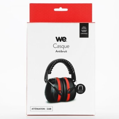 WE Casque Anti bruit att&eacute;nuation 32dB avec housse de transport noir/rouge