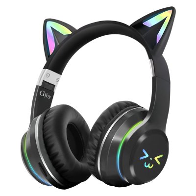 AVIZAR Casque Bluetooth Oreilles de Chat Lumineuses  Noir 