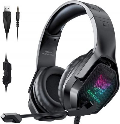  Casque Gaming ONIKUMA X4 Filaire Over-ear, lumi&egrave;re LED, r&eacute;duction de bruit,micro r&eacute;tractable - Noir