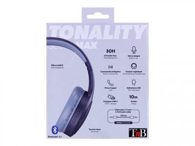TNB Casque Micro Bluetooth - T'nB - Tonality - Sans fil - Sur-oreille - Bleu 