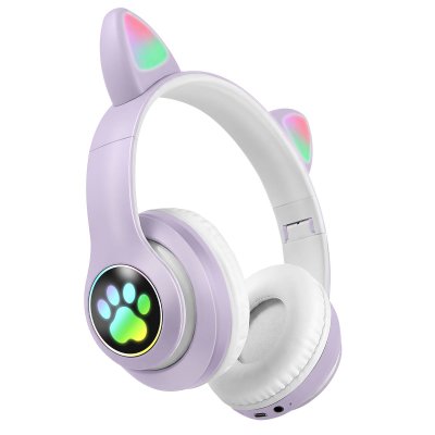 AVIZAR Casque Sans Fil Bluetooth Pour Enfant Avec Oreilles Chat Lumineux Rgb Violet