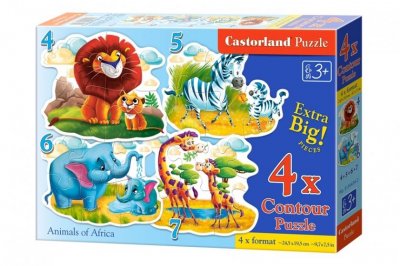 CASTORLAND  Animaux d'Afrique, 4 x Puzzle (4 + 5 + 6 + 7) - - Puzzle