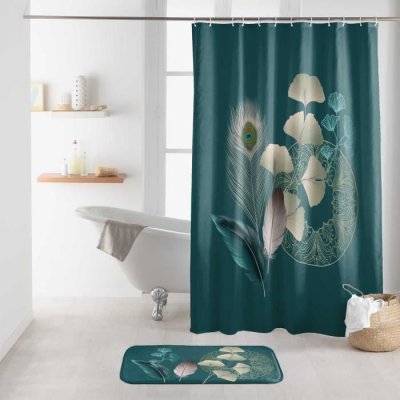 DOUCEUR D INTERIEUR CDaffaires Rideau de douche +crochets 180 x 200 cm polyester imprim&eacute; Ginkoblue